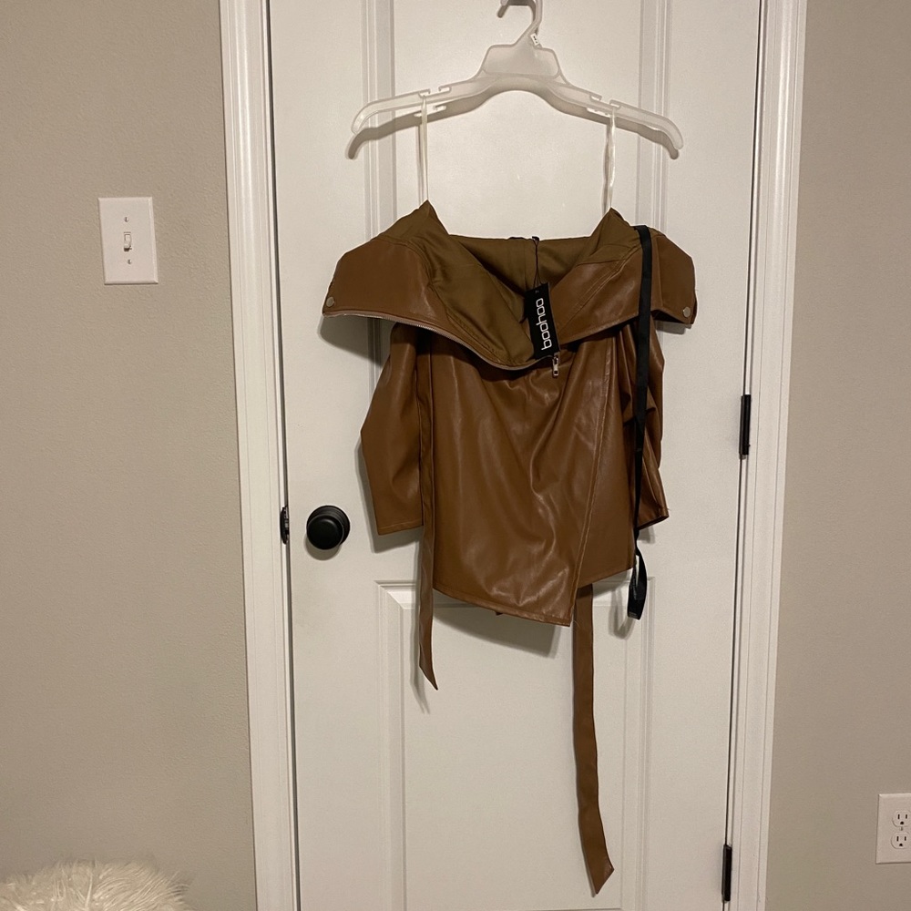 Faux leather long sleeved romper